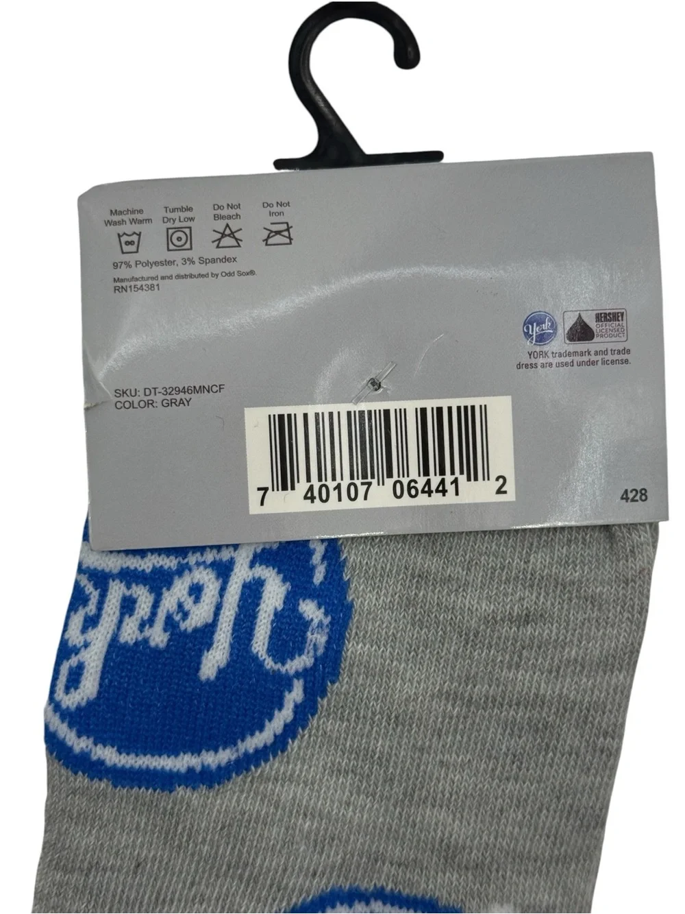 NWT York Peppermint Pattie Odd Sox Fun Men’s Crew Socks Gray NWT 6-12
